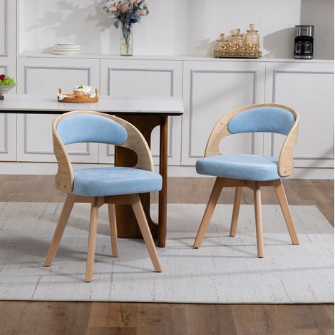 Chaise de salle à manger pivotante en lin bleu avec dossier ergonomique – 44 x 41 x 75 cm (1/5)