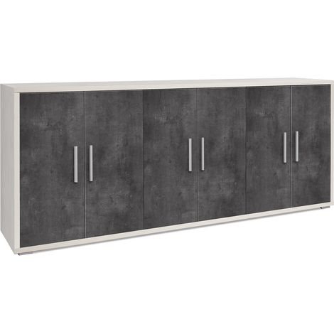 Mobile Basso 6 Ante 203x84x41 cm Ossido Bianco/Ossido Nero