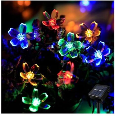 Bardusch - Guirlande Lumineuse Exterieur Solaire, LED Imperméable Lumières Fleur 50 LED, Étanche 8 Modes Guirlande Lumineuse Extérieure pour Jardin Patio Balcon Fête Mariage Patio Noël (Multicolore)