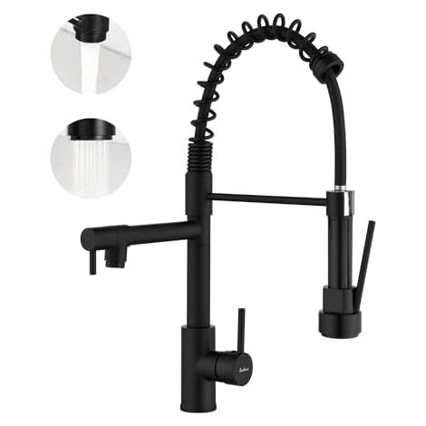 Robinet de cuisine en acier inoxydable pivotant à 360°, mitigeur haute pression avec douchette extractible, double jet pour évier de cuisine-Noir