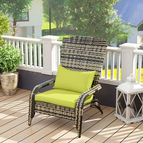Sedia da Giardino Adironrack con Braccioli e Cuscini, Sedia in Rattan e Acciaio per Interni ed Esterni, 64x80x90 cm, Verde