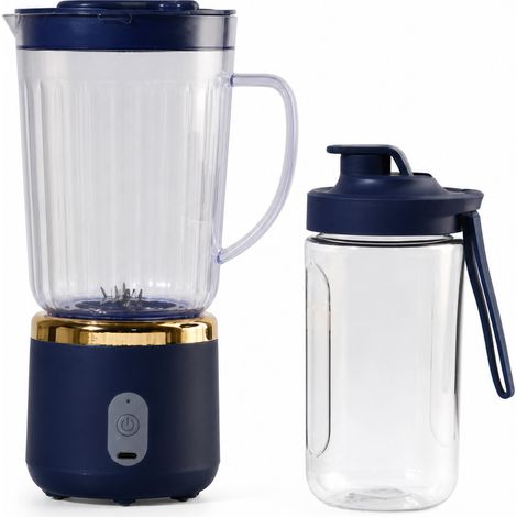 Blender Portable Rechargeable Bleu Foncé avec 2 Gobelets, Batterie 1500 mAh, pour Jus et Smoothies (1/5)