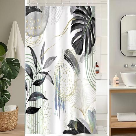 1 Rideau Douche, 120x200cm Noir, Tissu Polyester Imperméable, 8 Crochets Inox, Pour Salle de Bain