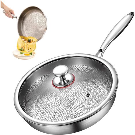 Sartén de titanio con tapa - Nueva sartén de titanio - Utensilios de cocina mejorados sin revestimiento - Ultra duraderos y resistentes a los arañazos - Resistentes a altas temperaturas (1/5)