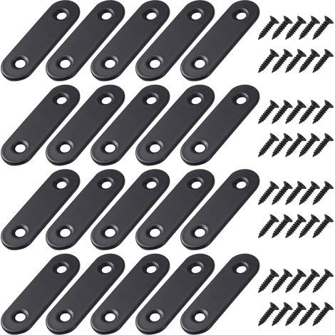 Equerre de Fixation Plats Droits Support en Droit Plat Metalliques Equerres avec Vis pour Bois Meubles Placard Réparation Support 50  16mm Noir 20 Pièces (1/5)