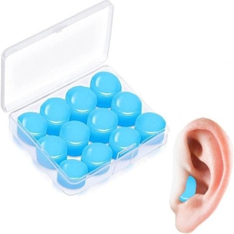 12-pack of soundproof silicone earplugs, blue (1/5)