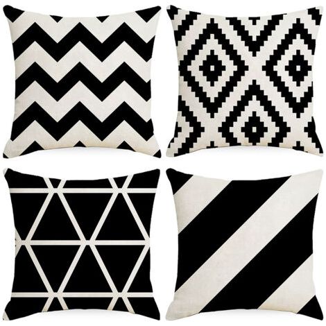 Ahlsen Housse de Coussin Géométrique Motif Taie d'oreiller pour Canapé Maison Salon Chambre Décoration D'intérieur,45x45cm Noir (1/5)