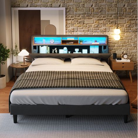 Bett Doppelbett Stauraum 140x200 Holz Grau OKMYHOME (1/5)