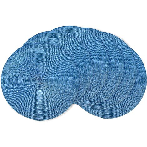 Sets de table ronds tressés pour tables à manger tissés résistants la chaleur ciel 15 pouces Lot de 6 Bleu (1/4)
