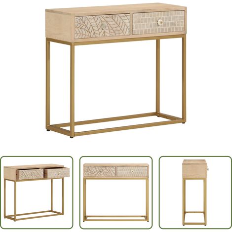 vidaXL Mesa consola madera maciza de mango y hierro 90x30x76 cm (1/5)