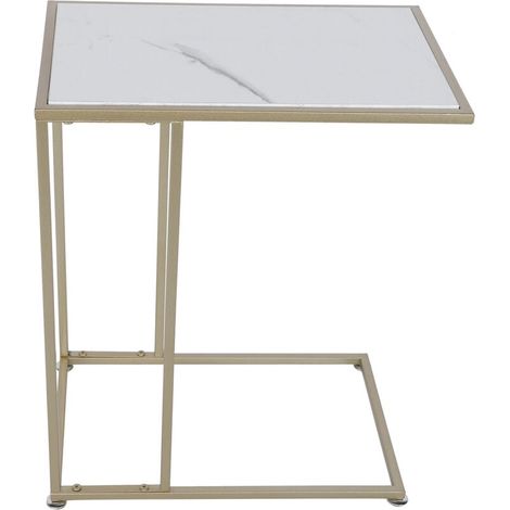 C-Sofatisch/Beistelltisch/Laptoptisch, Goldgestell, 61 x 48 x 30 (H) cm, Eisen, Weißer Marmor/Gold (1/4)