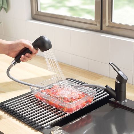 Robinet de Cuisine avec Douchette Extractible,2 Fonctions de Mitigeur Cuisine, Robinet Cuisine rotatif 120°,Noir - Noir (1/5)