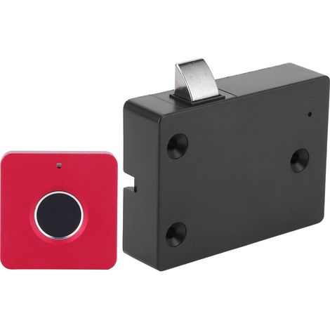 Serrure à empreinte digitale Home Smart en alliage d'aluminium, petite serrure électrique carrée rouge pour tiroir de placard. (1/5)