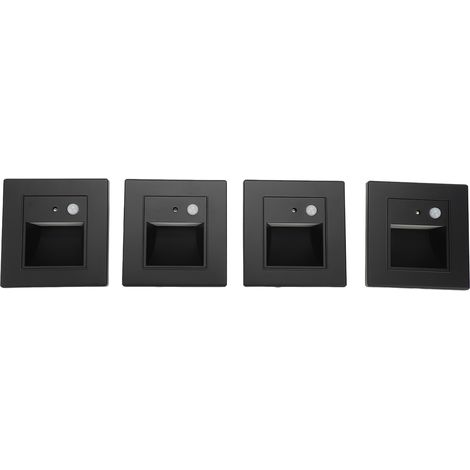 Lot de 4 lampes de marche à détecteur de mouvement, à induction intelligente, encastrées, pour chambre, couloir ou escalier, 110-240 V, noir. (1/5)