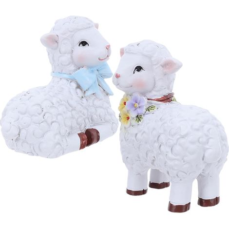Figurines de Moutons Lot de 2 Pièces en Résine Blanche Miniatures Décor Polyvalent et Facile à Assortir pour Rebords de Fenêtres et Patios Extérieurs (1/5)