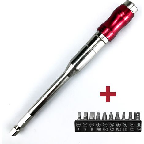 Rouge et argent (long) + tête P Rallonge multi-angles pour tournevis, adaptateur étendu, tournevis électrique magnétique puissant, poignée hexagonale, rallonge à verrouillage rapide. (1/5)
