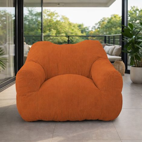 Pouf Poire Ergonomique avec Dossier et Accoudoirs – Orange – Fauteuil Relax Moderne et Design