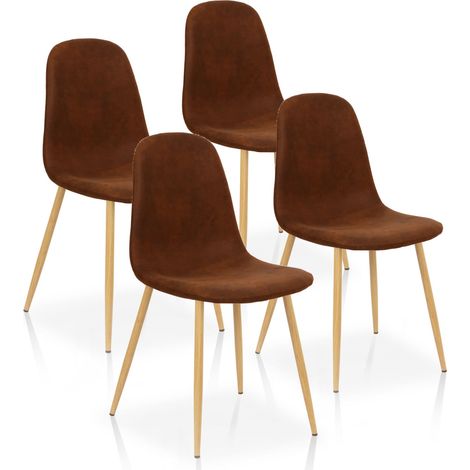 Lot de quatre chaises de salle à manger de style nordique avec assise et dossier en tissu Alberca en couleur noisette (1/5)