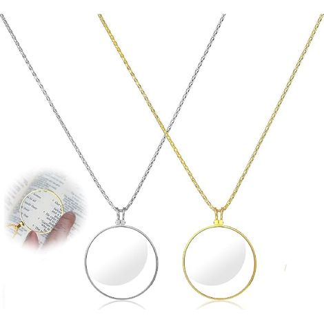 Set of 2 Monocle Magnifying Glass with Necklace, 5X Magnifying Glass Lens, Pendant Magnifying Glass Necklace in Gold and Silver, 42 mm for Reading Small Print (1/5)