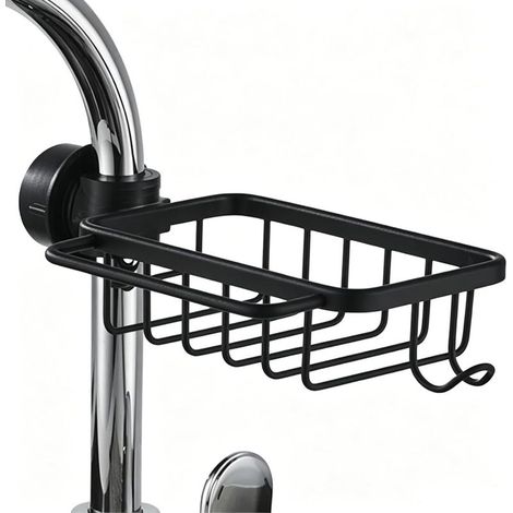 GDHZS-  Cuisine Porte-éponge, Robinet Support de Rangement, Support pour Robinet d'Évier-Suspendu Organisateur, pour Évier de Cuisine et Salle de Bain(noir) (1/5)