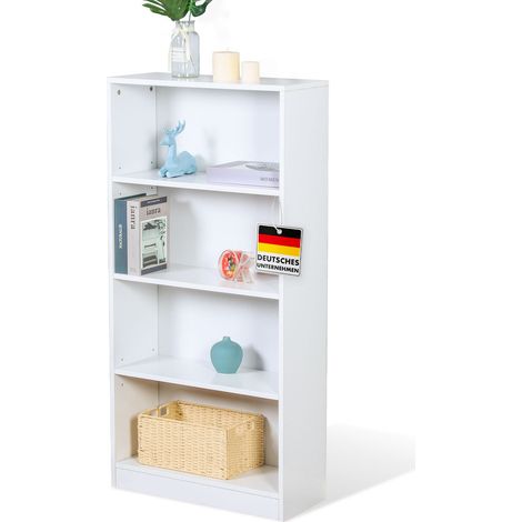 Bücherregal Maine Weißes Standregal aus Holz mit 3/4/6 Etagen Weiß, 60 x 24 x 121.5 cm (4 Etagen)