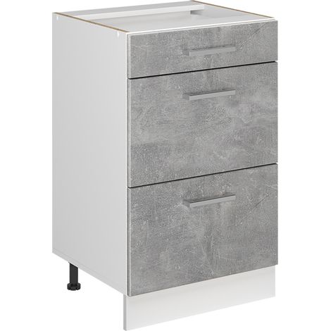 Mobiletto base per cucina R-Line, Calcestruzzo/Bianco, 50 cm senza piano di lavoro, Vicco (1/5)