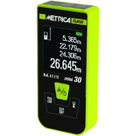 Metrica – Télémètre laser compact 30m – Précision ± 3 mm – Affichage rétroéclairé – Étanchéité IP54 – Rechargeable par USB (1/4)