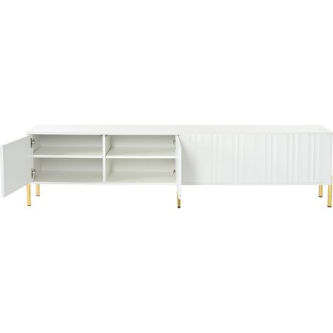Meuble TV blanc 190 x 38 x 48 cm avec pieds dorés et portes rainurées (1/5)