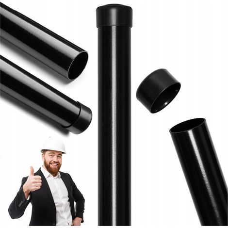 Poteaux de clôture pour grillage, ronds, diamètre 48 x 1,5 mm, hauteur 2 m, noirs, lot de 8