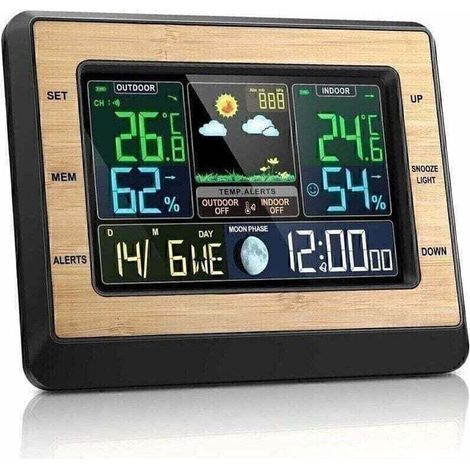 GABRIELLE Kabellose Wetterstation mit Außensensor, Thermometer, Hygrometer, Barometer für drinnen und draußen, 15,2 cm Farbbildschirm, Wetterstation mit Vorhersage, Mondphase, Wecker