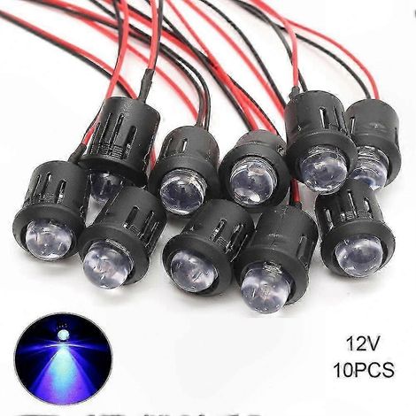 Lot de 10 ampoules LED 12V, lampes transparentes pré-câblées de 10 mm avec câble de 20 cm pour une luminosité constante (1/4)