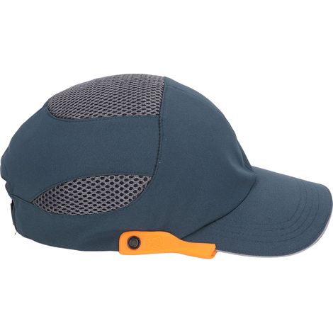 Casquette de protection respirante à visière, idéale pour le sport et le travail, bleue avec bordure orange. (1/5)