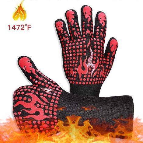 Rote Sicherheitshandschuhe, Größe M, hitzebeständig (800 °C), schwer entflammbar, für Grill, Mikrowelle und Backofen. Wärmeisolierend dank Silikonbeschichtung. (1/4)