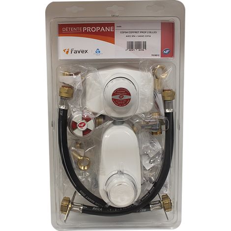Favex – Kit propane bi-bouteille – Inverseur automatique 8kg/h – Détendeur 4kg/h 37mbar – 2 lyres 35cm – Garantie 5 ans