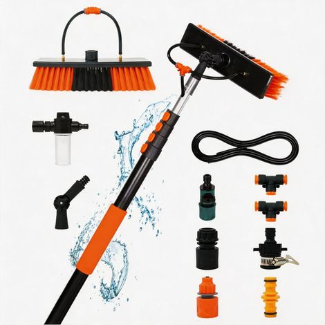 Brosse de Lavage télescopique avec Manche télescopique 3.6m m Orange   Nettoyer Panneaux Solaires, Vitres, Façades et Véhicules, Barre télescopique de Nettoyage de fenêtre pour Installation PV (1/5)