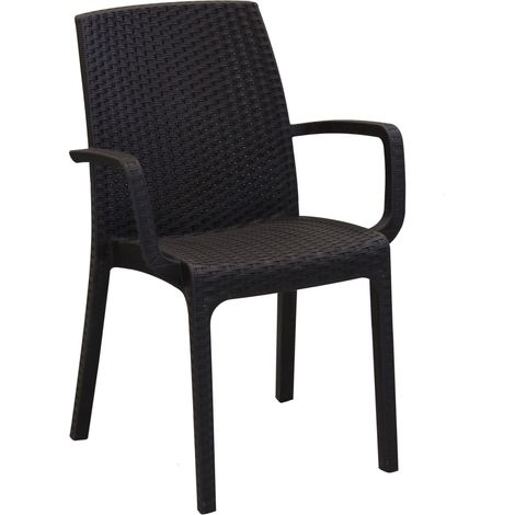 Sedia poltrona impilabile da esterno bar e ristoranti in wicker intrecciato con braccioli Usa -  Maroon