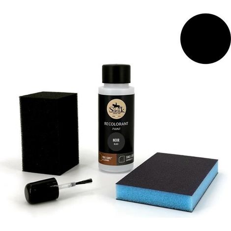 Kit de retoque de pintura para cuero/piel sintética (0-NEGRO RAL 9005) - SOFOLK - Mantenimiento para asientos y volantes de coche, sofás, zapatos. (1/4)