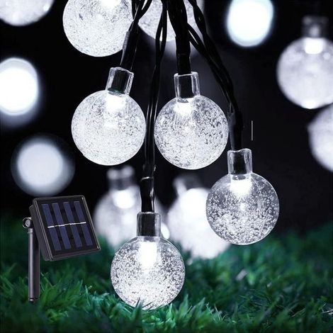 Guirlande Lumineuse Exterieure Solaire，12M 100 LED Lampe Solaire Exterieur Cristal Boules étanche 8 Modes Intérieur Lumiere pour Jardin Terrasse Arbres Mariage Fête,Blanc [Classe énergétique A+++] (1/5)