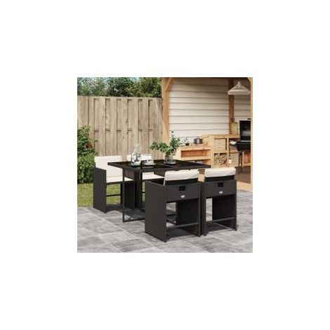 Ensemble à manger de jardin coussins 5pcs Noir Résine tressée (1/5)