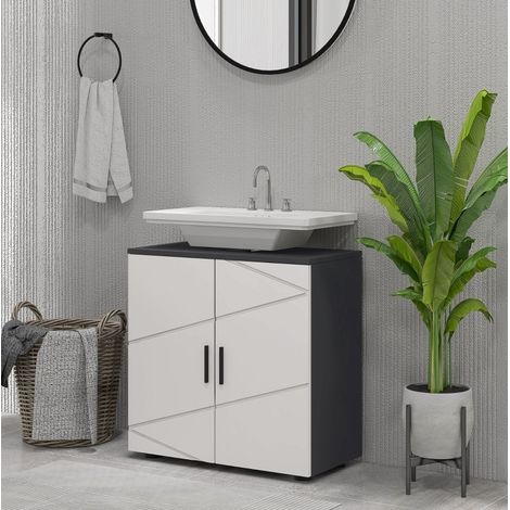 Mueble bajo lavabo 60x30x60 cm de madera gris con almacenaje FloraGrace (1/5)
