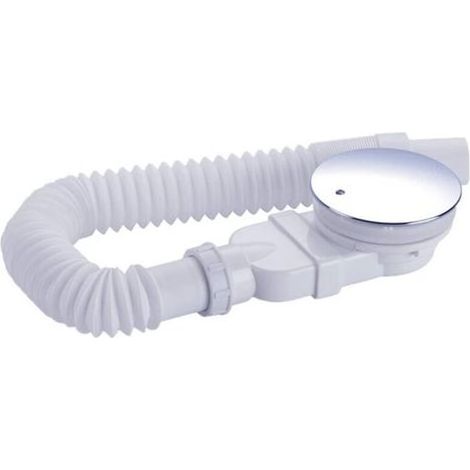 RHG Bonde de douche 90 mm, extra plat, trou de vidange pour bac de douche, siphon avec système anti-ods, tamis à cheveux, couvercle chromé,blanc, (Avec tuyau) (1/5)
