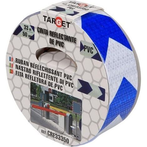 cinta adhesiva reflectante de flecha. pvc. blanca y azul. ancho 50mm. longitud 33m - target