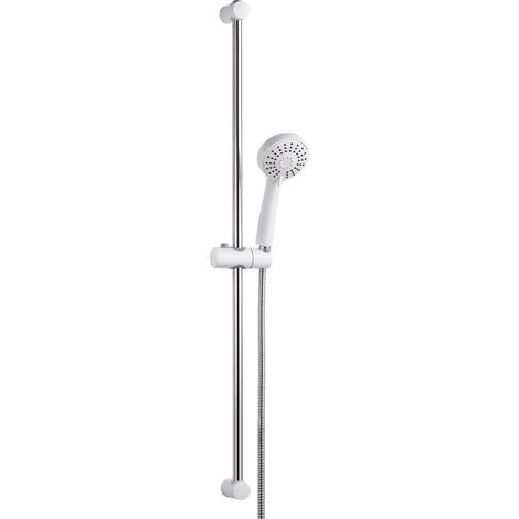 Ensemble de douche barre 90cm, pommeau rond 3 jets, flexible anti-torsion, blanc (1/5)