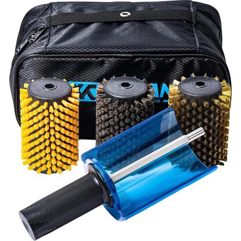 Kit de brosses rotatives pour Ski avec Manche et 3 brosses : Nylon, CRIN de Cheval, Laiton/liège (1/5)