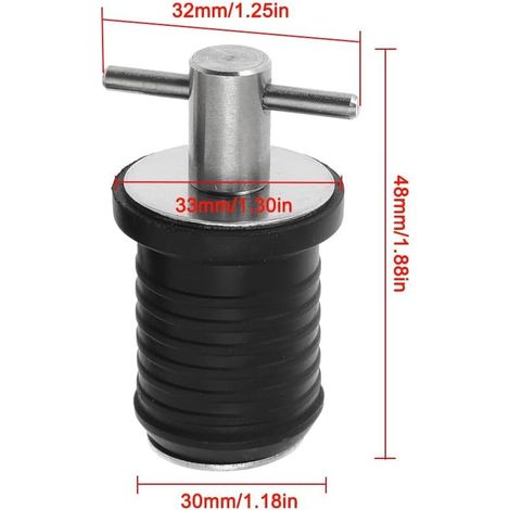Bootsablaufstopfen mit T-Griff, Edelstahl-Ablaufstopfen, geflochtene Gummistopfen, Bootszubehör für 32-mm-Löcher (1/4)