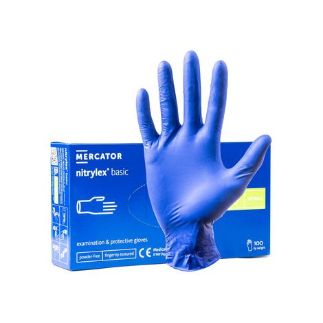 Guantes de nitrilo Mercator Nitrylex Basic azules talla S, 100 unidades, azul oscuro