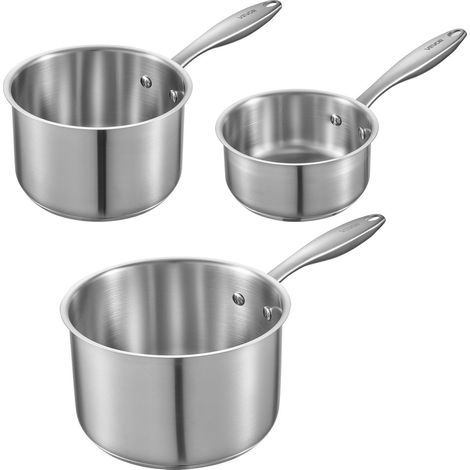 Ensemble de casseroles en acier inoxydable 1L 2L 3L avec couvercles en verre, antiadhésives, ergonomiques, compatibles four et induction. (1/5)