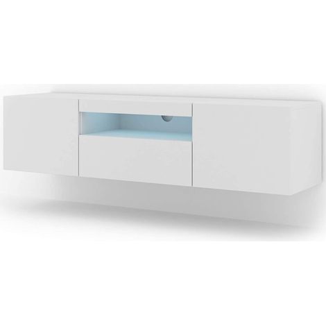 MOBILE TV PIANO TV SOSPESO O A TERRA BIANCO OPACO CON LED 150x37x42cm AURA
