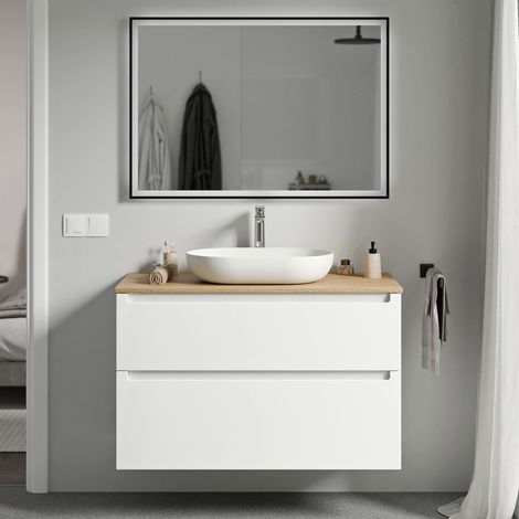 BERNSTEIN - VIREO mueble de baño mueble bajo lavabo 100cm para lavabo sobre encimera - color seleccionable:Matt white, Eiche honiggold