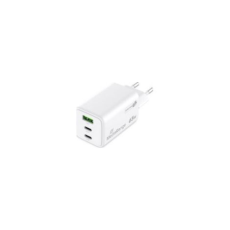 MediaRange Adaptador de Carga rápida GAN de 65 W (Enchufe Europeo), 2 USB-C y 1 USB-A, soporta USB-C® Power Delivery y Quick Charge™, Color Blanco